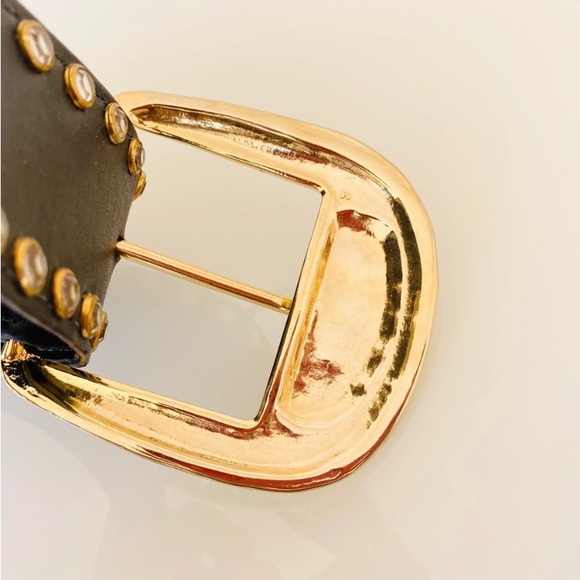 St. Maarten Black Leather Vintage Crystal Punk Rock Belt SZ XS - Picture 6 of 6